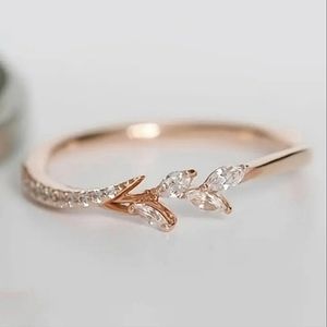 Rose Gold Marquis CZ Diamond Leaf Branch Ring